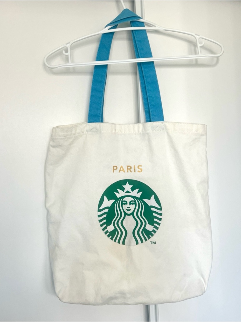 FREE with a bundle of 2 items - Starbucks White Canvas Tote with Blue Straps